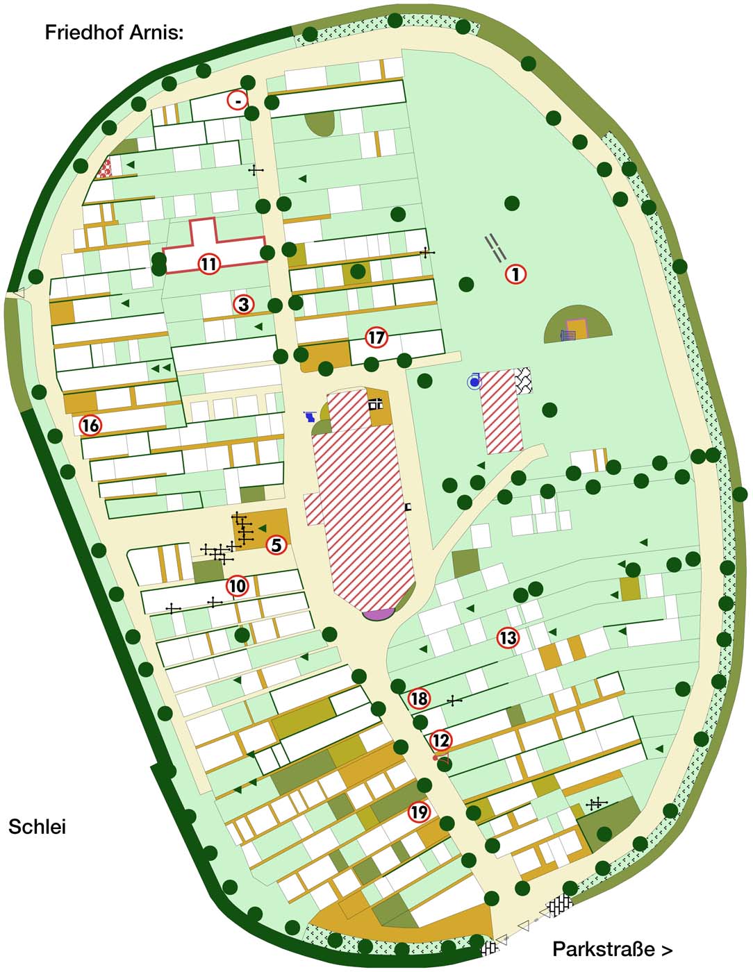Lageplan der Gräber – Friedhof Arnis
